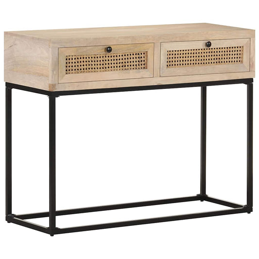 Console Table | Bleached wood, natural cane, black steel