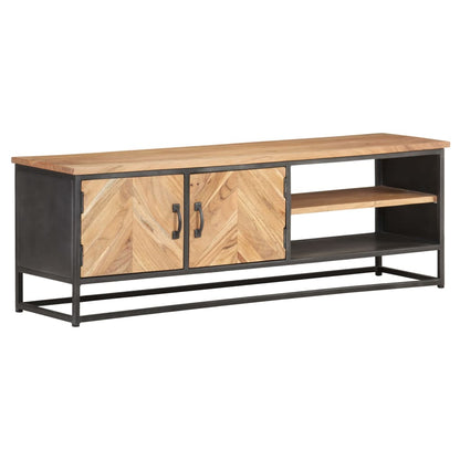 vidaXL TV Cabinet Natural wood, Grey Solid acacia wood, Steel 47.2 in wide