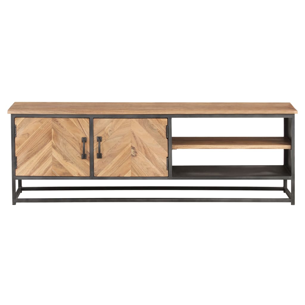 vidaXL TV Cabinet Natural wood, Grey Solid acacia wood, Steel 47.2 in wide