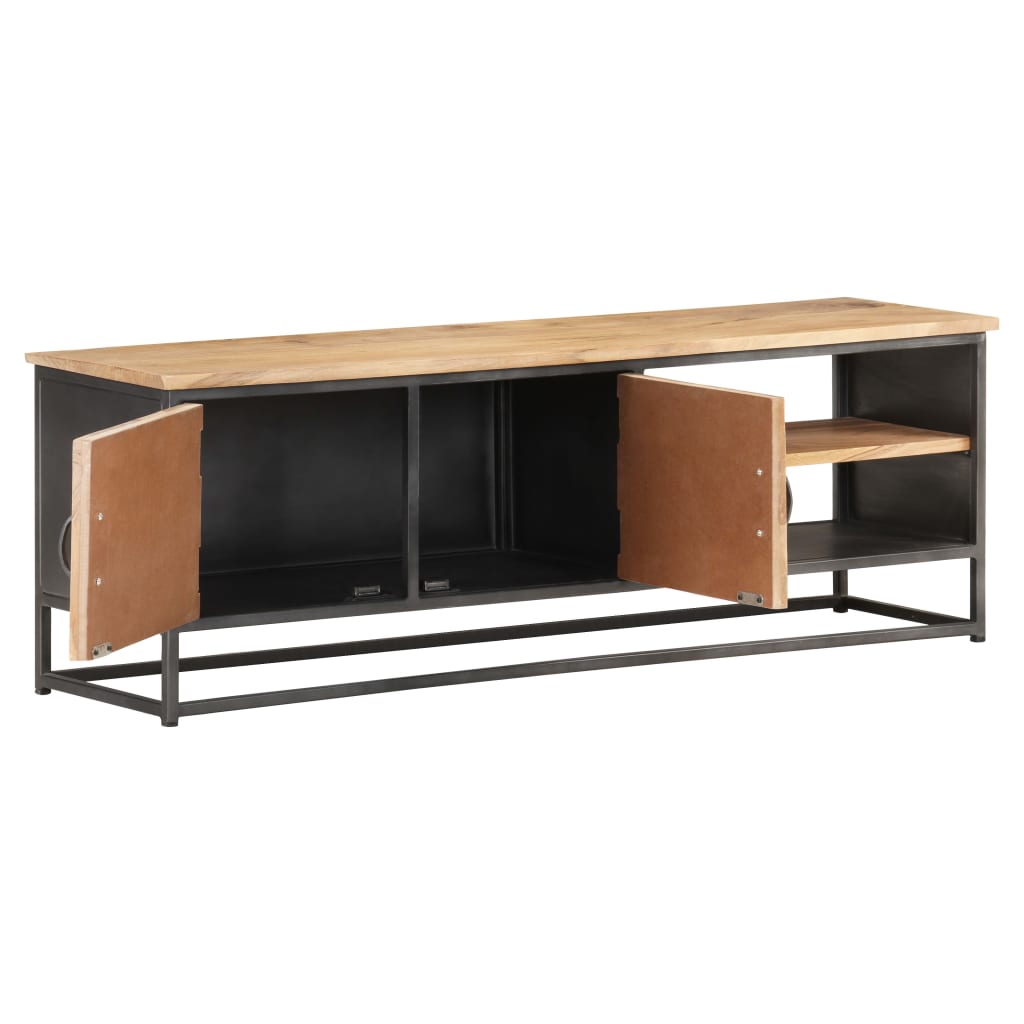vidaXL TV Cabinet Natural wood, Grey Solid acacia wood, Steel 47.2 in wide