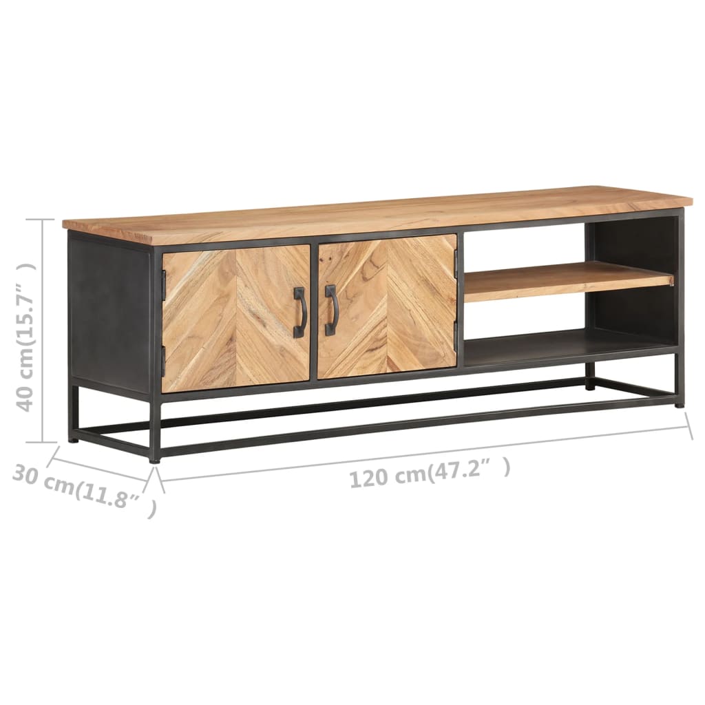vidaXL TV Cabinet Natural wood, Grey Solid acacia wood, Steel 47.2 in wide