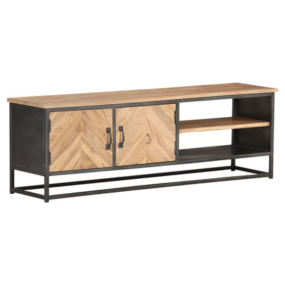 vidaXL TV Cabinet Natural wood, Grey Solid acacia wood, Steel 47.2 in wide