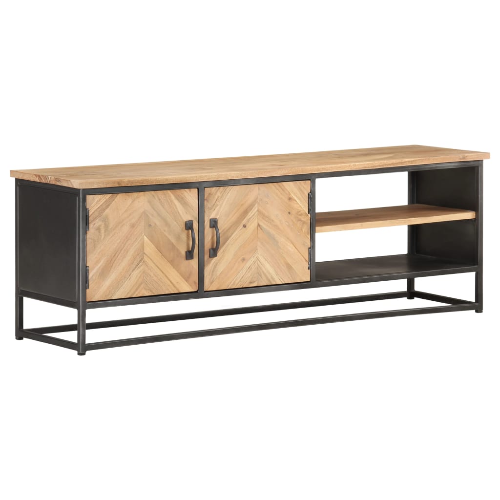 vidaXL TV Cabinet Natural wood, Grey Solid acacia wood, Steel 47.2 in wide