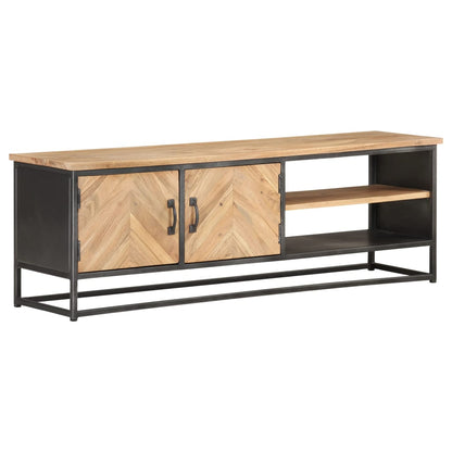 vidaXL TV Cabinet Natural wood, Grey Solid acacia wood, Steel 47.2 in wide