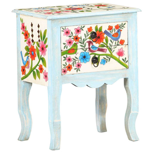 323541 vidaXL Hand Painted Bedside Cabinet 40x30x50 cm Solid Mango Wood