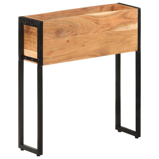 Planter | Natural Wood, Black | Solid Acacia Wood | Medium