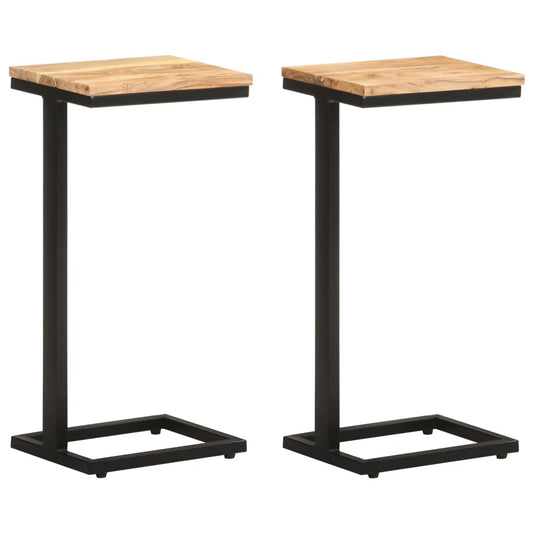 Side Table | Set of 2 | Natural wood and black | Solid Acacia wood