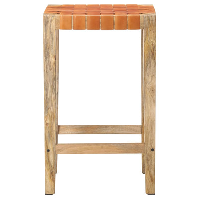 Bar Stools 2 pcs Brown Real Leather 75 cm