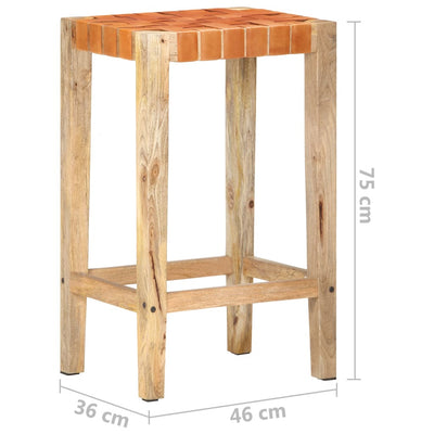 Bar Stools 2 pcs Brown Real Leather 75 cm