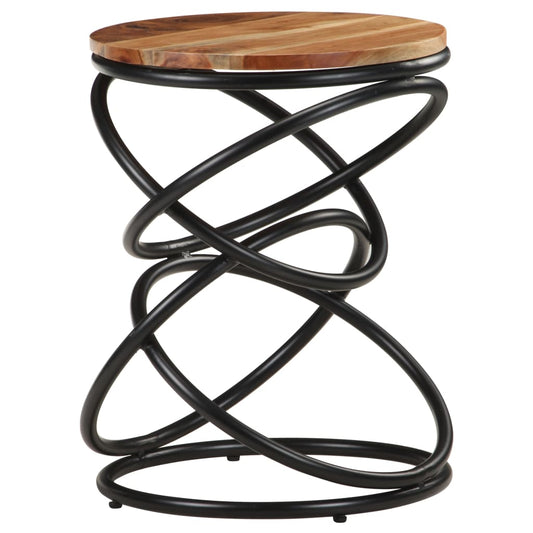 End Table | Natural and Black | Solid Acacia Wood, Iron | 40x40x52 cm