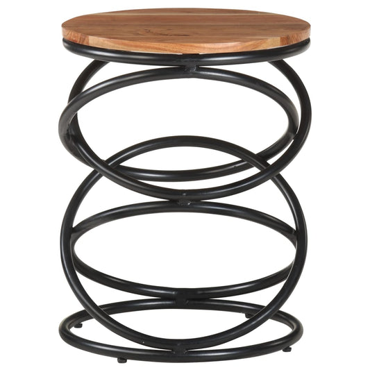 End Table | Natural and Black | Solid Acacia Wood, Iron | 40x40x52 cm