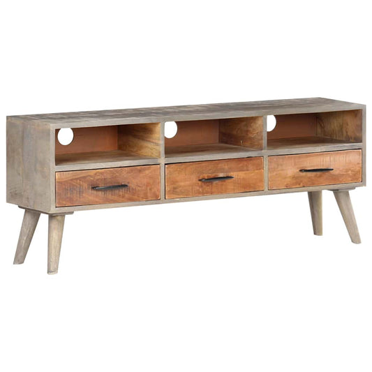 TV Stand | Grey and honey brown | Solid rough mango wood | 130x35x51 cm