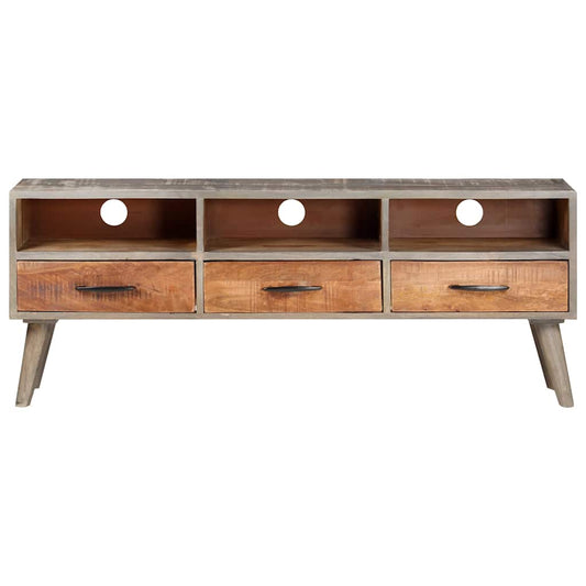 TV Stand | Grey and honey brown | Solid rough mango wood | 130x35x51 cm