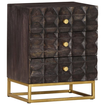 vidaXL Bed Cabinet Black Solid mango wood, brass powder-coated iron Medium