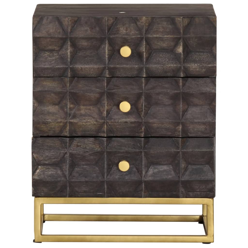 vidaXL Bed Cabinet Black Solid mango wood, brass powder-coated iron Medium