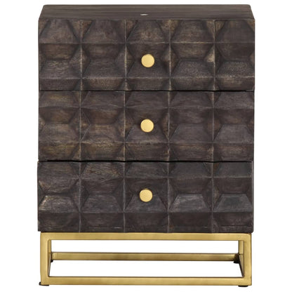 vidaXL Bed Cabinet Black Solid mango wood, brass powder-coated iron Medium