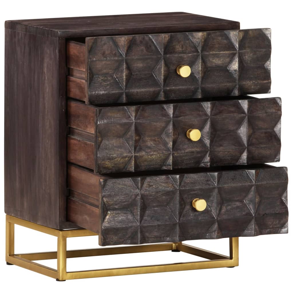 vidaXL Bed Cabinet Black Solid mango wood, brass powder-coated iron Medium
