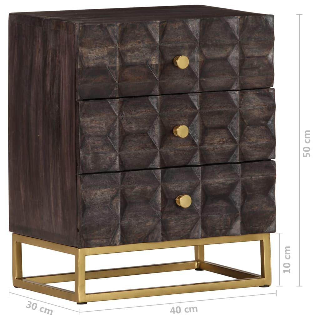 vidaXL Bed Cabinet Black Solid mango wood, brass powder-coated iron Medium
