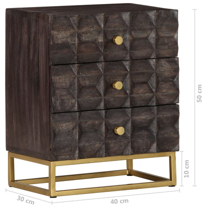 vidaXL Bed Cabinet Black Solid mango wood, brass powder-coated iron Medium