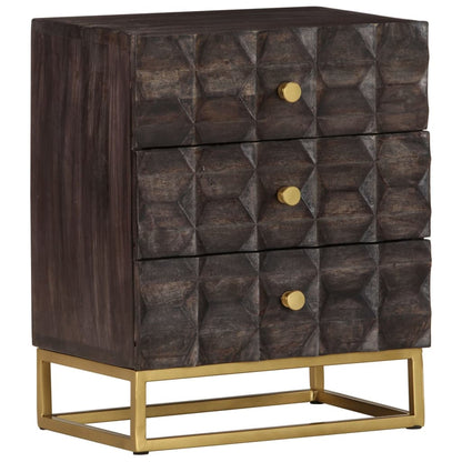 vidaXL Bed Cabinet Black Solid mango wood, brass powder-coated iron Medium