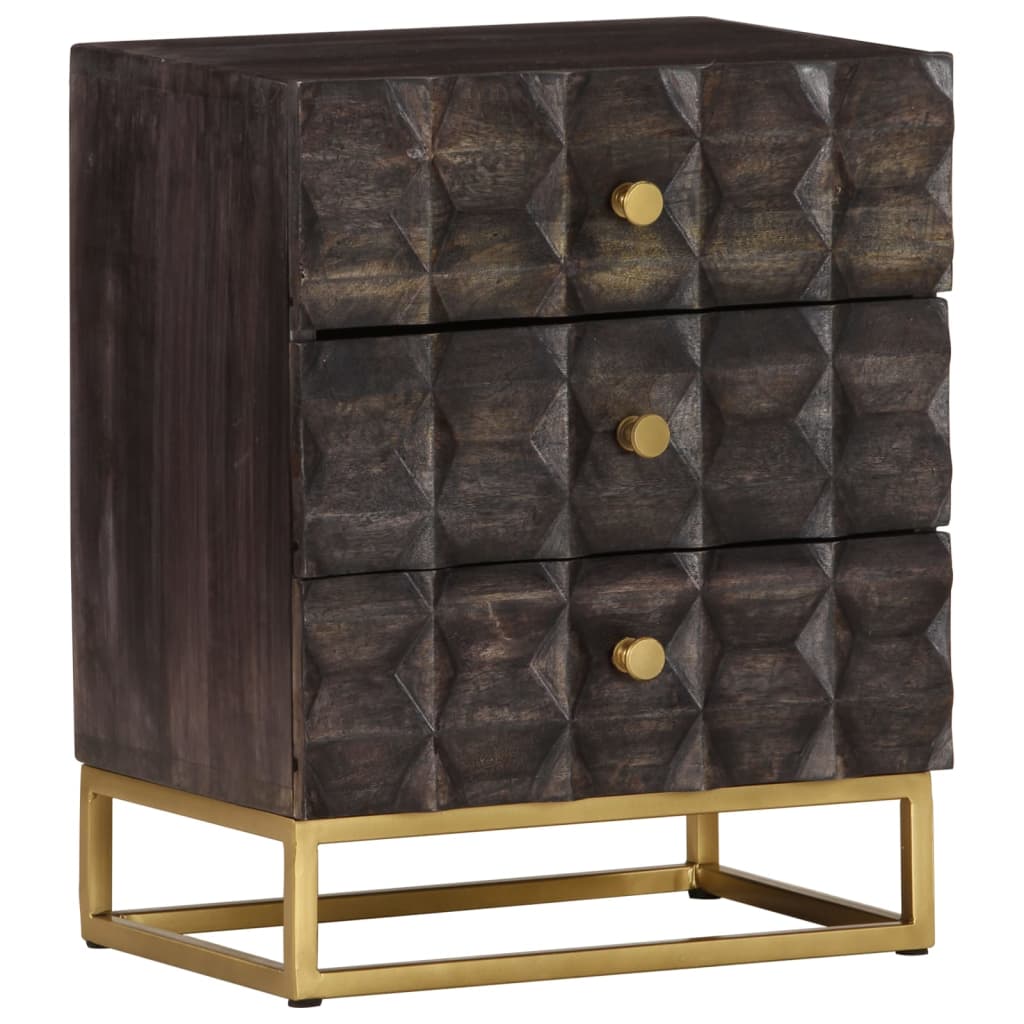 vidaXL Bed Cabinet Black Solid mango wood, brass powder-coated iron Medium