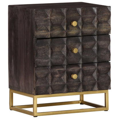 vidaXL Bed Cabinet Black Solid mango wood, brass powder-coated iron Medium