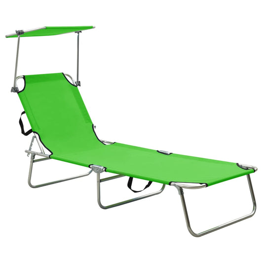 310325 vidaXL Folding Sun Lounger with Canopy Steel Apple Green