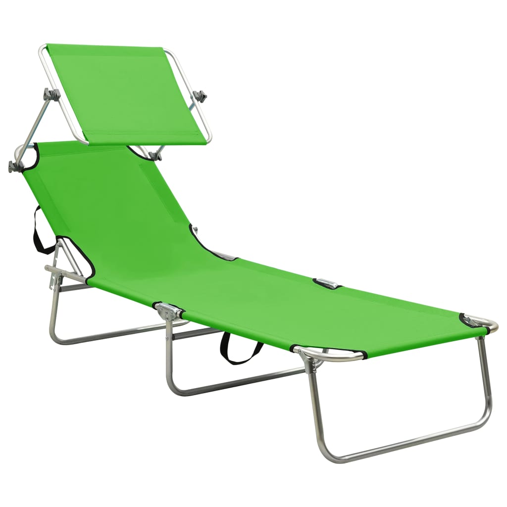 310325 vidaXL Folding Sun Lounger with Canopy Steel Apple Green