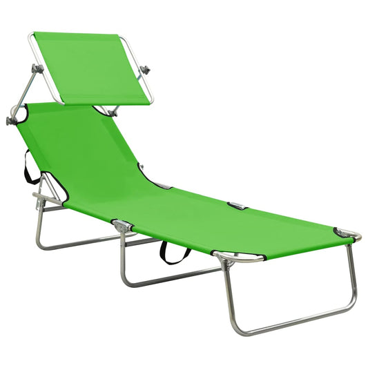 310325 vidaXL Folding Sun Lounger with Canopy Steel Apple Green