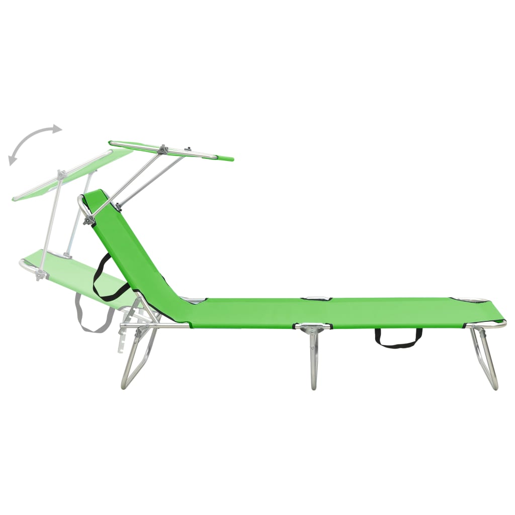 310325 vidaXL Folding Sun Lounger with Canopy Steel Apple Green