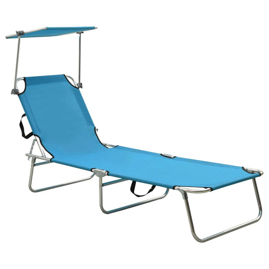310326 vidaXL Folding Sun Lounger with Canopy Steel Turquoise and Blue