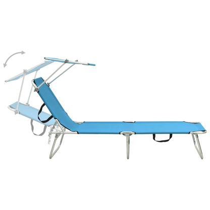 310326 vidaXL Folding Sun Lounger with Canopy Steel Turquoise and Blue