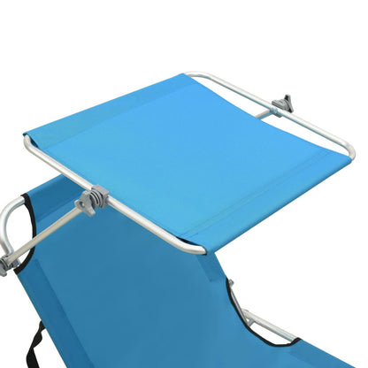 310326 vidaXL Folding Sun Lounger with Canopy Steel Turquoise and Blue