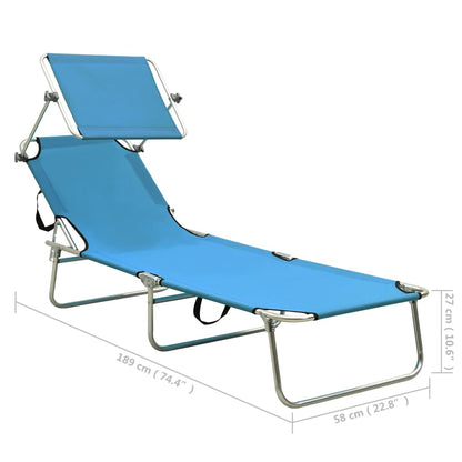 310326 vidaXL Folding Sun Lounger with Canopy Steel Turquoise and Blue