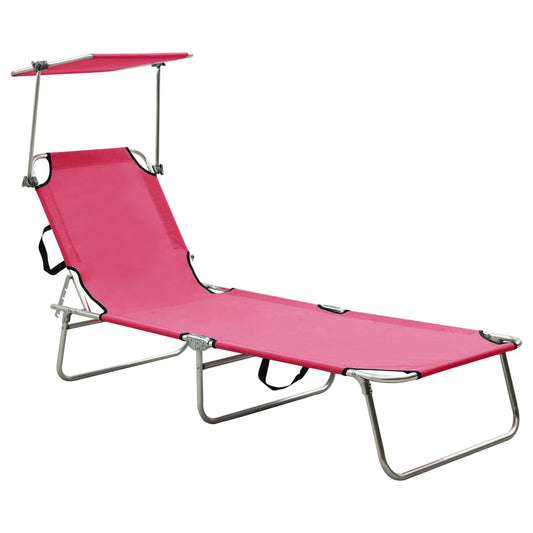310327 vidaXL Folding Sun Lounger with Canopy Steel Magento Pink
