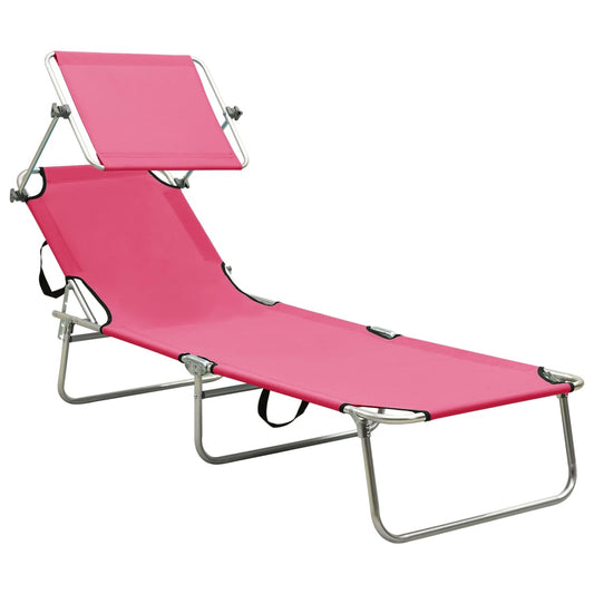 310327 vidaXL Folding Sun Lounger with Canopy Steel Magento Pink