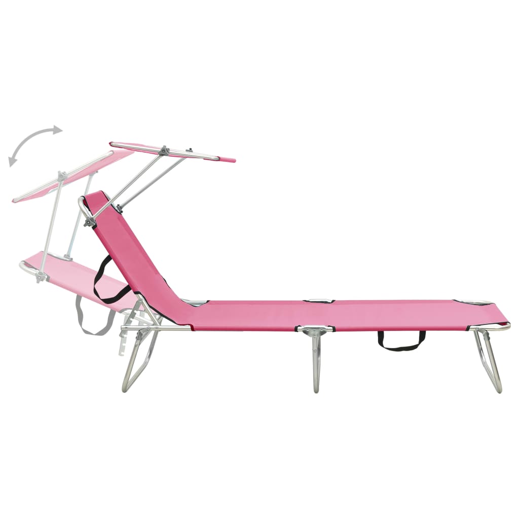310327 vidaXL Folding Sun Lounger with Canopy Steel Magento Pink