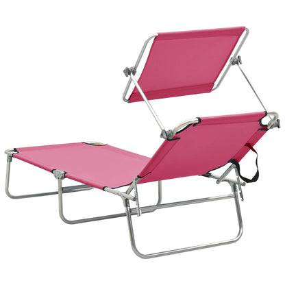 310327 vidaXL Folding Sun Lounger with Canopy Steel Magento Pink