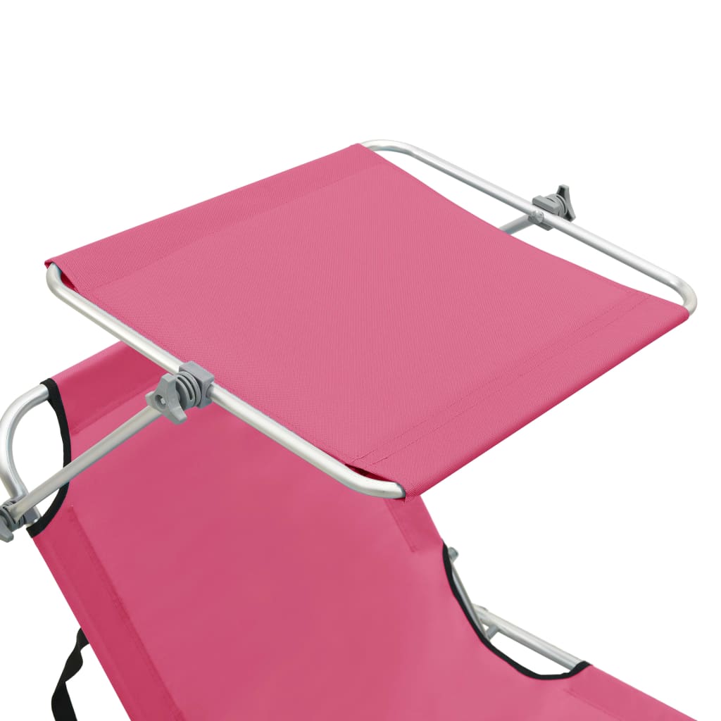 310327 vidaXL Folding Sun Lounger with Canopy Steel Magento Pink