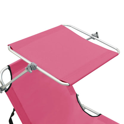 310327 vidaXL Folding Sun Lounger with Canopy Steel Magento Pink