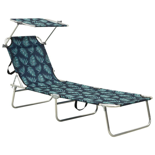 310328 vidaXL Folding Sun Lounger with Canopy Steel Leaves Print