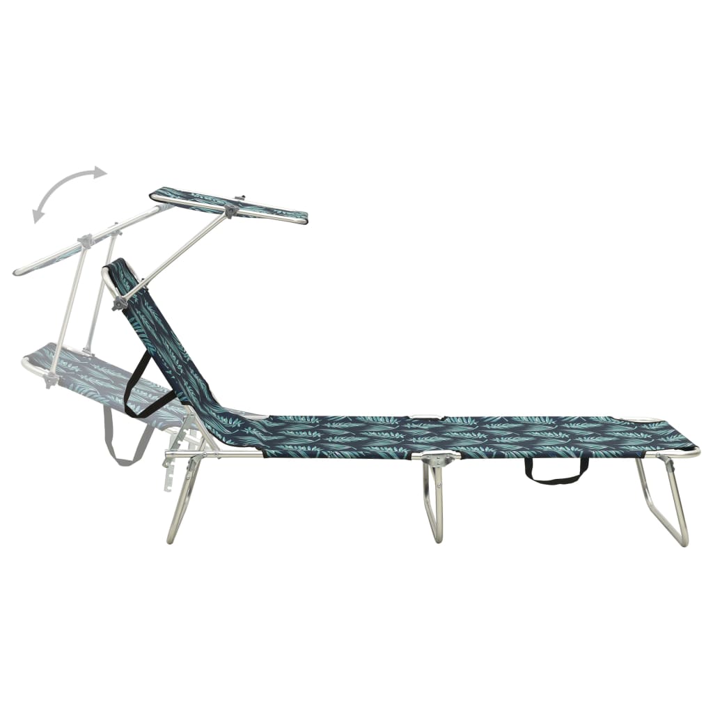 310328 vidaXL Folding Sun Lounger with Canopy Steel Leaves Print