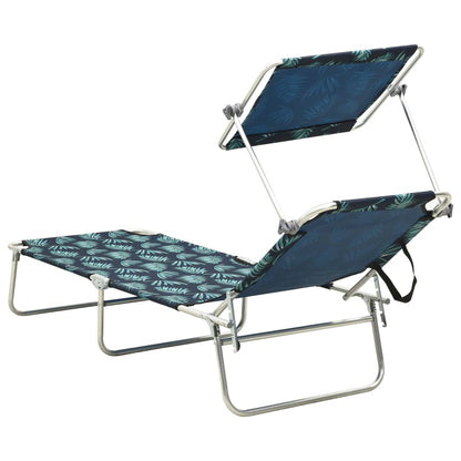 310328 vidaXL Folding Sun Lounger with Canopy Steel Leaves Print