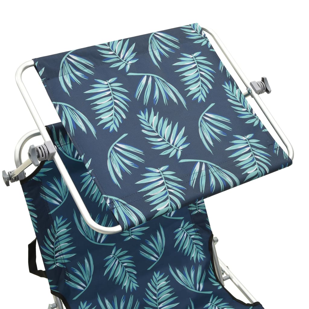 310328 vidaXL Folding Sun Lounger with Canopy Steel Leaves Print
