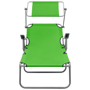 Sun Lounger with Canopy Steel Green