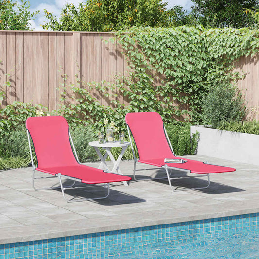 Folding Sun Loungers 2 pcs Steel and Fabric Pink
