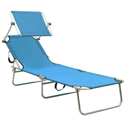 Folding Sun Lounger with Canopy Blue Aluminium