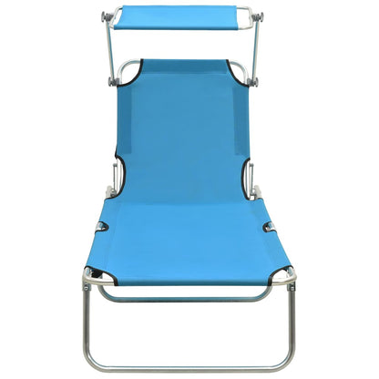 Folding Sun Lounger with Canopy Blue Aluminium