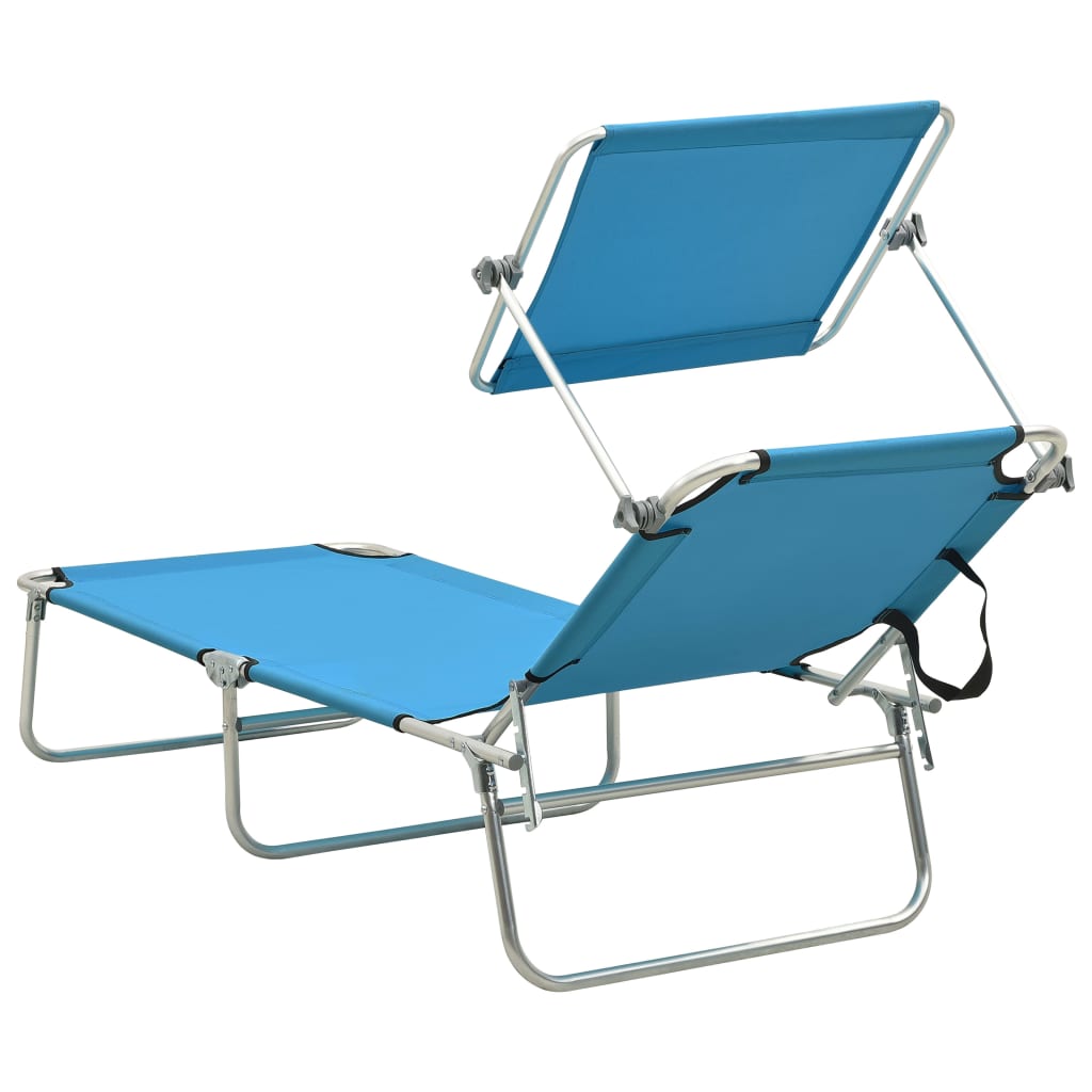 Folding Sun Lounger with Canopy Blue Aluminium