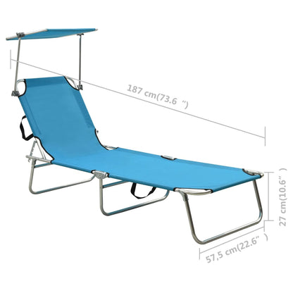 Folding Sun Lounger with Canopy Blue Aluminium